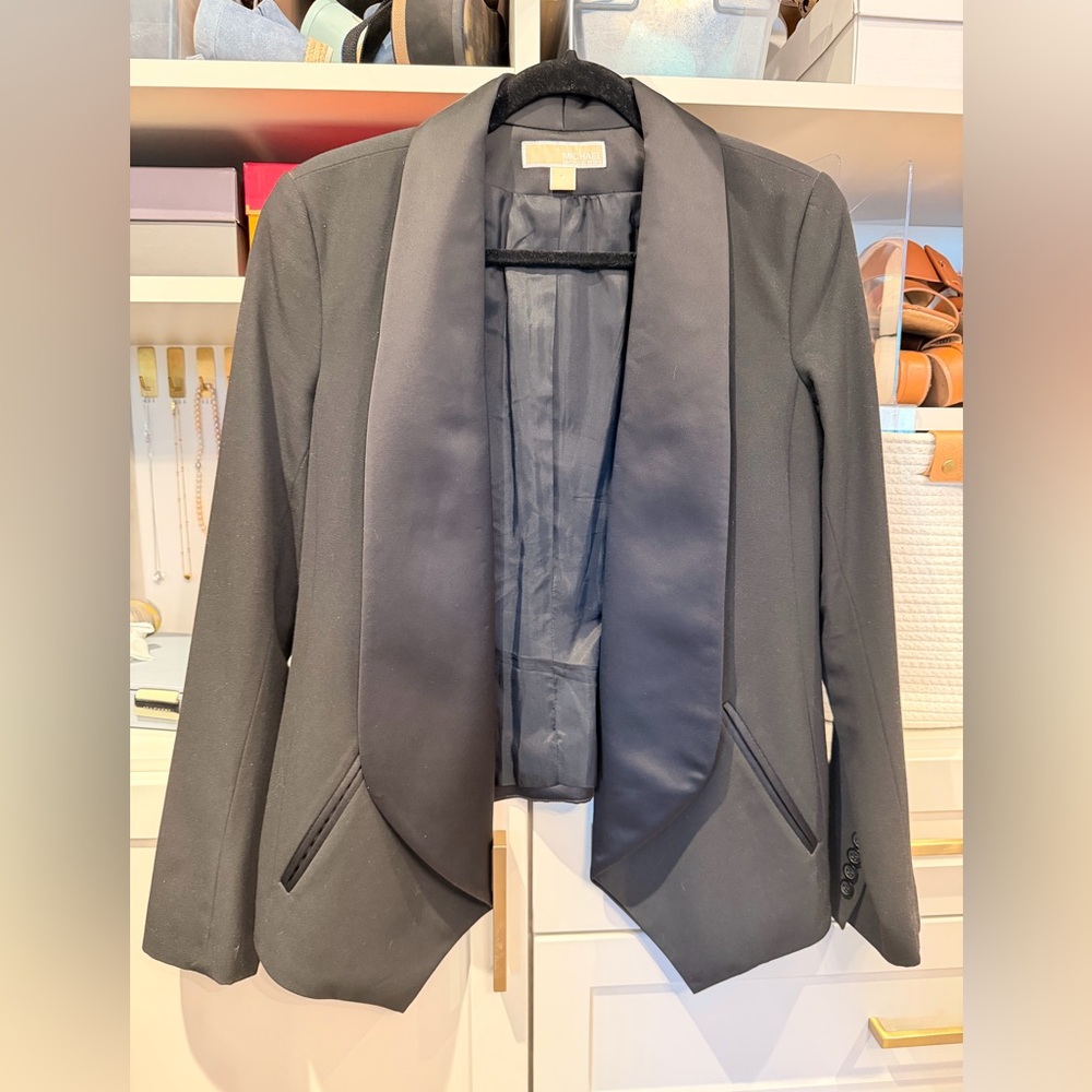 Michael Kors Black Satin-Trim Open Front Blazer
